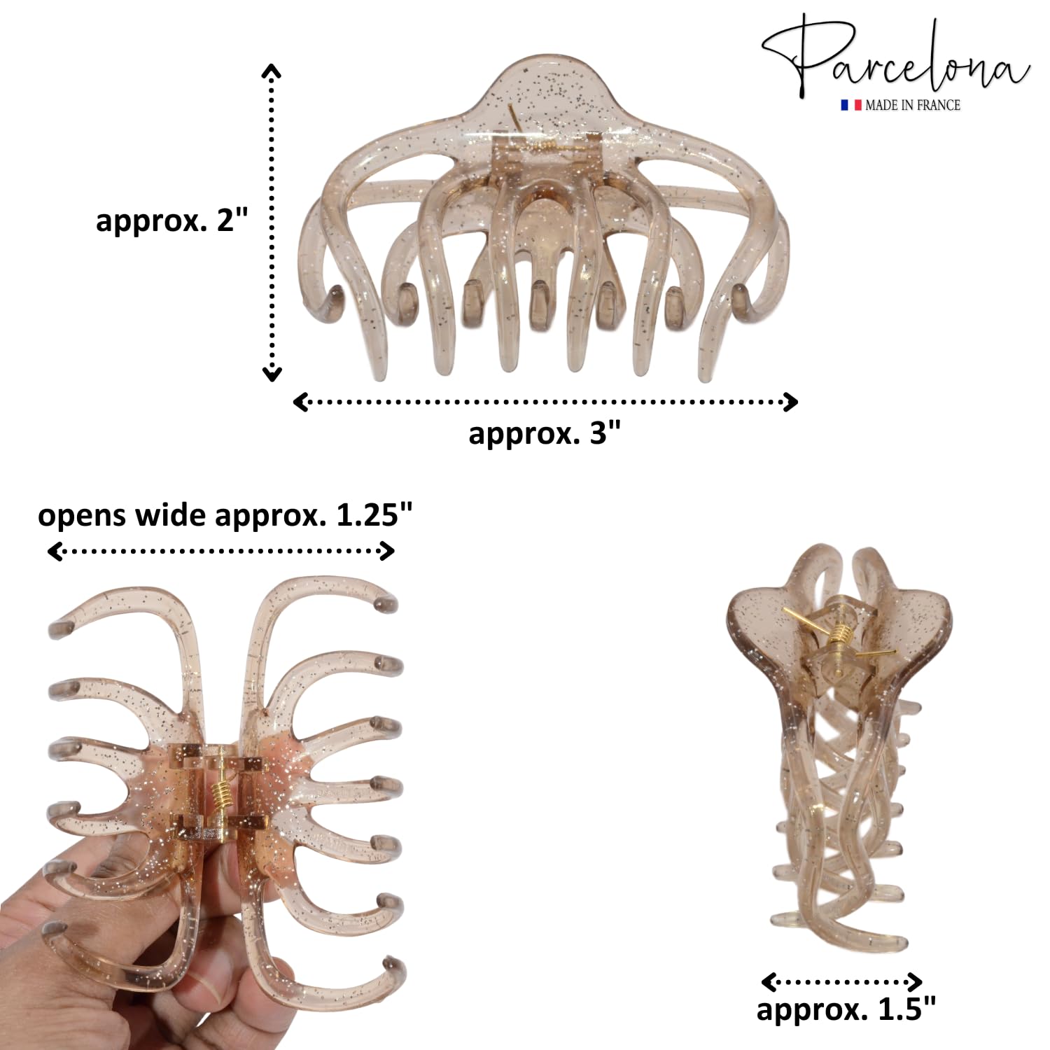 Parcelona French Dendrite Matte Brown N Crystal Brown Large Hair Claw Clip-2 Pcs