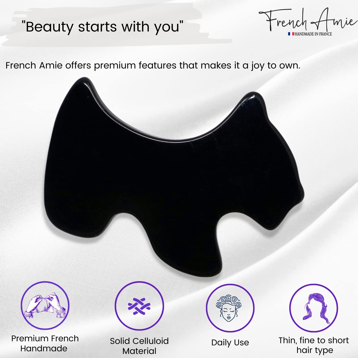 French Amie Scottish Dog Puppy 2" Small Cellulose Handmade Hair Barrette