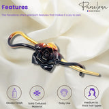 Parcelona French Rose Flower Twist N Clip Cellulose Hair Barrette for Women