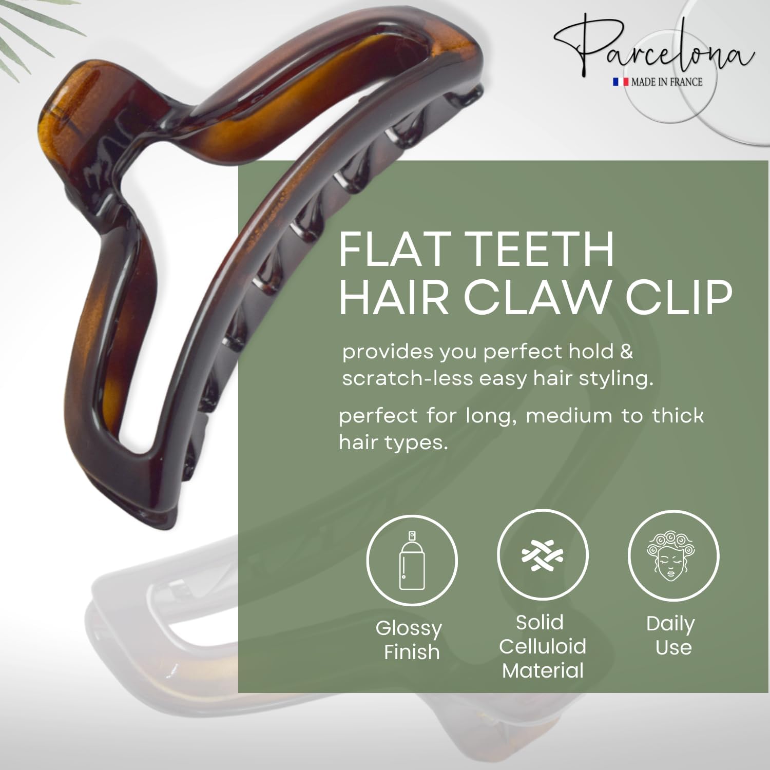 Parcelona French 4 Inch Large Tortoise Shell Flat Teeth Jaw Hair Claw for Women