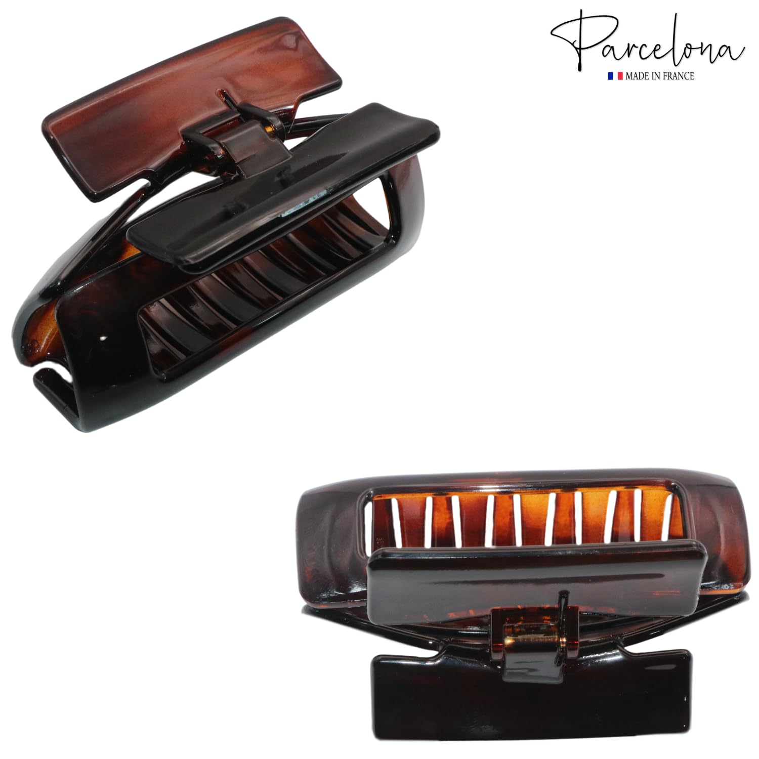 Parcelona French New Rectangle Large Shell Cellulose Jaw Hair Claw for Women