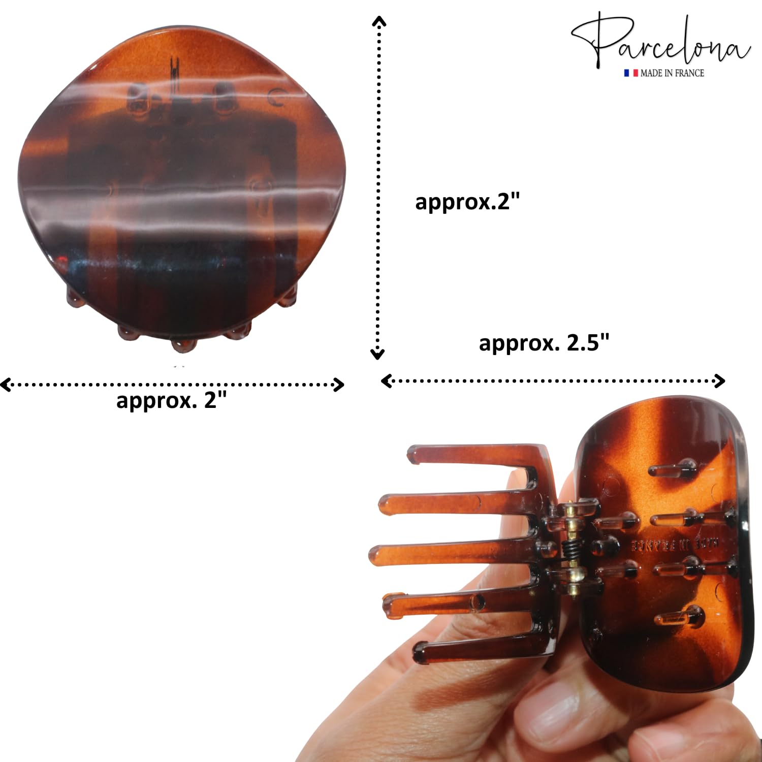 Parcelona French Onde Shell Black Savana Small Cellulose Side Hair Claw 3 Pieces