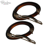 Parcelona French Oval Barrette Set of 2 Tortoise Shell O Ring Non Slip Hair Clip