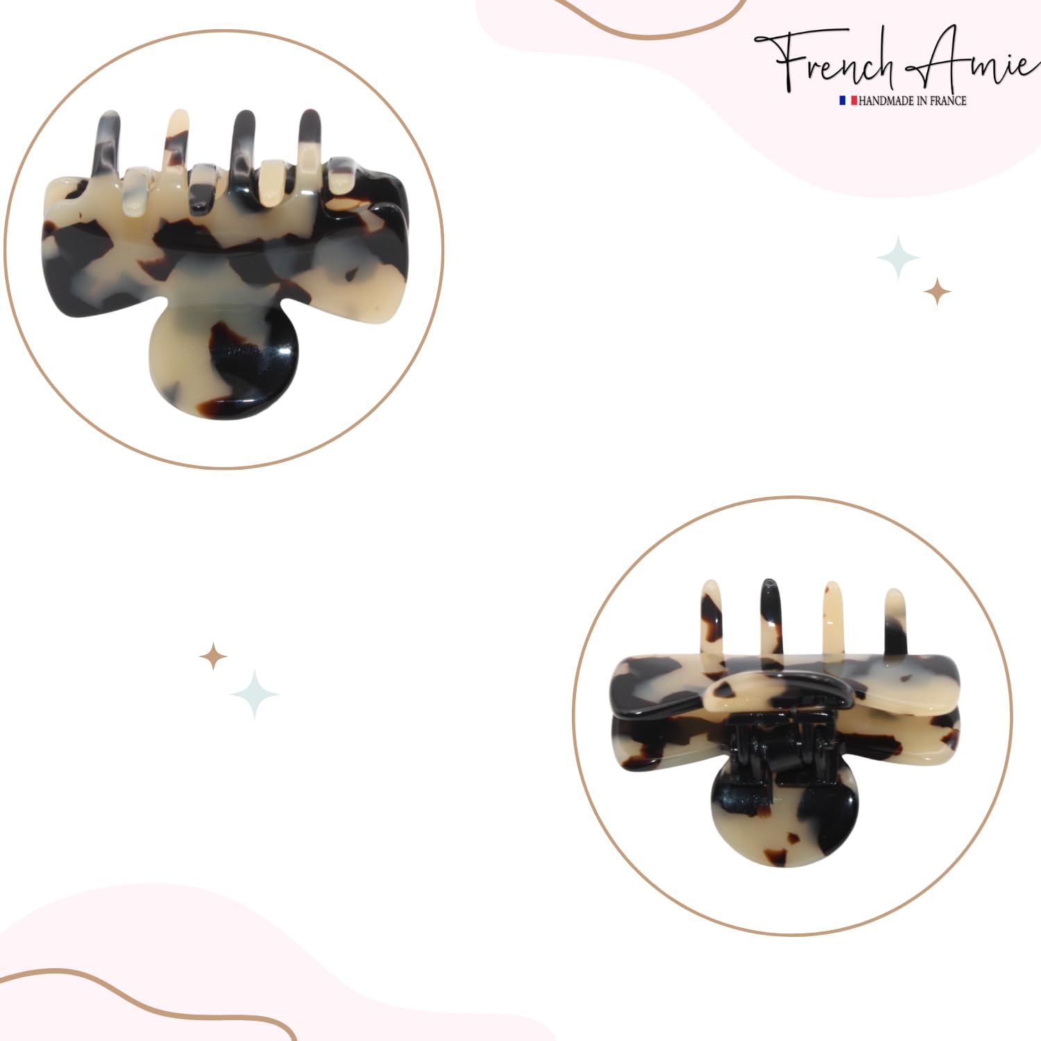 French Amie Grace Small 2” Cellulose Handmade Flexible Hair Claw for Thin Hair