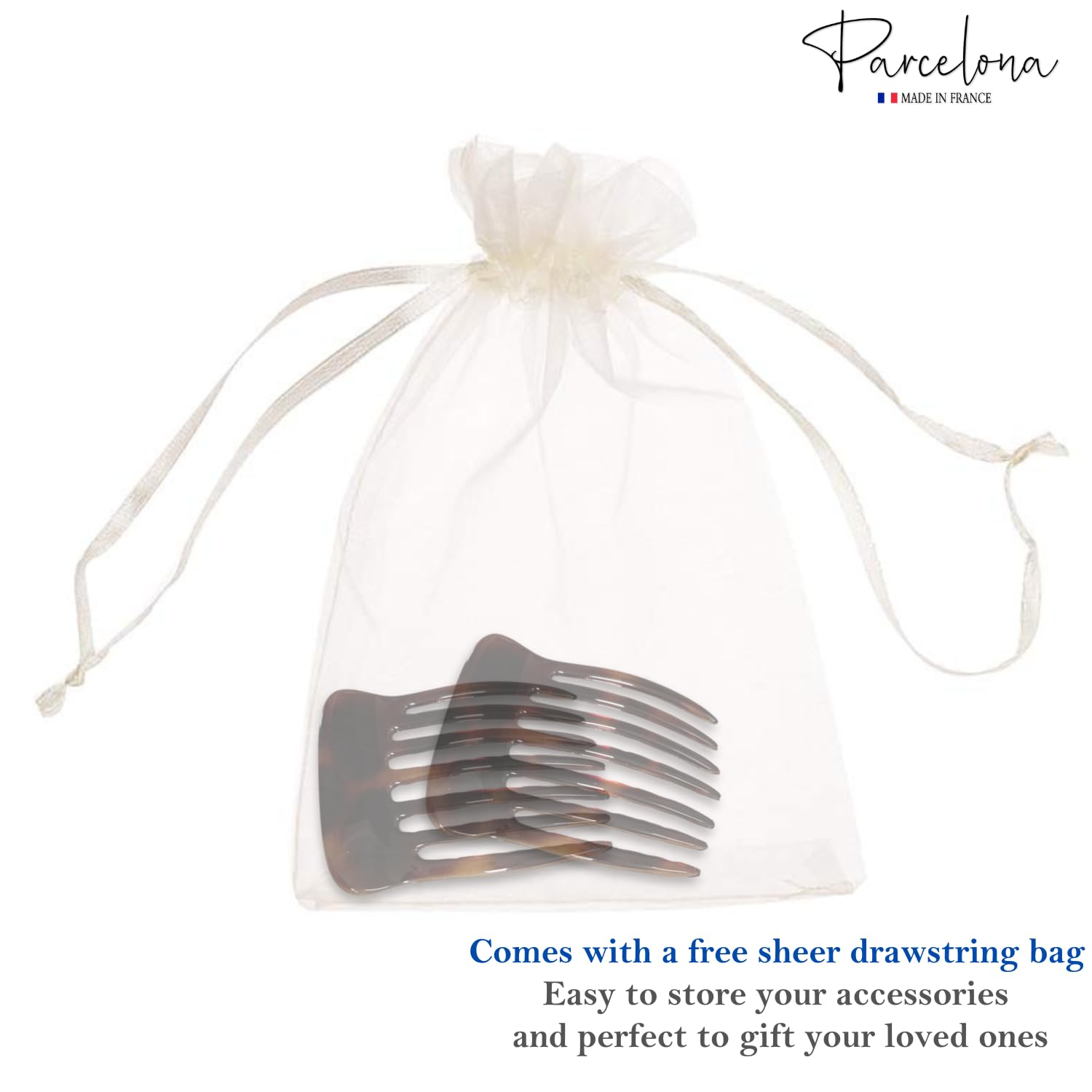 Parcelona French Seven Teeth Large 2 Pieces Celluloid Tortoise Shell Hair Comb