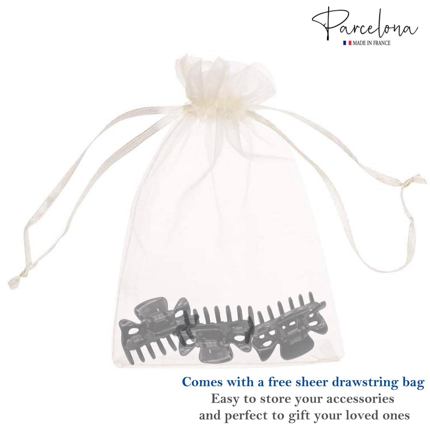 Parcelona French Classic 1.5" Small Celluloid Set of 3 Hair Claws for Women