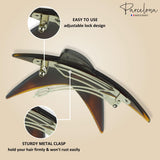 Parcelona French Star Large Shell Brown Celluloid Strong Grip Hair Clip Barrette