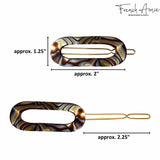French Amie Mini Oval 2” Celluloid Handmade Snap Tige Boule Hair Clips