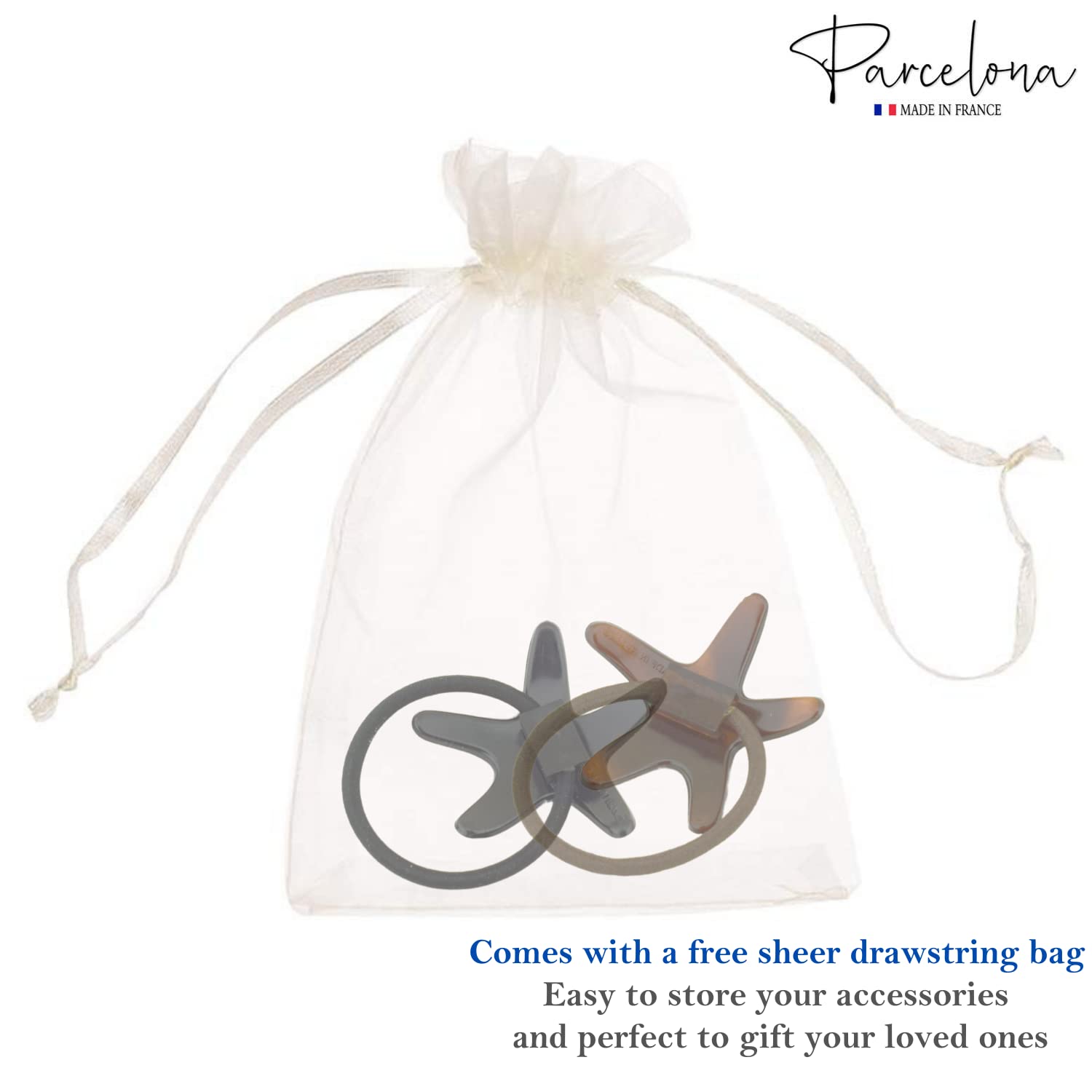 Parcelona French Star Brown Shell and Black Ponytail Holder Hair Elastic