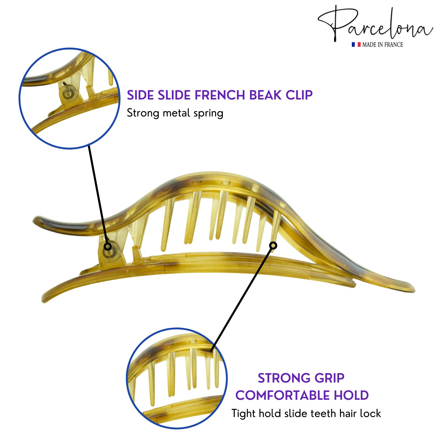 Parcelona French Wide Beak Large Cellulose Side Slide-In Hair Claw for Women