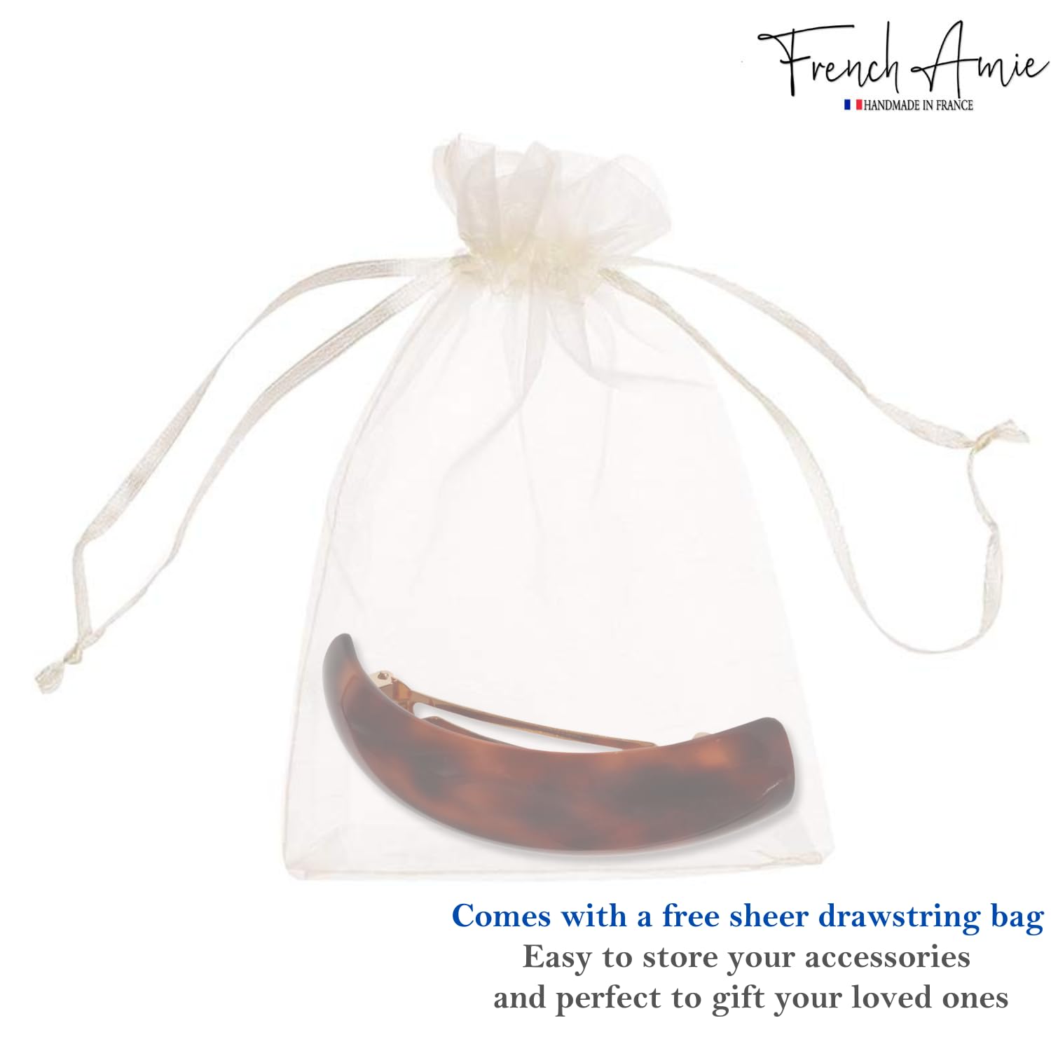 French Amie Curved Oblong Large Cellulose Handmade Hair Barrette for Women