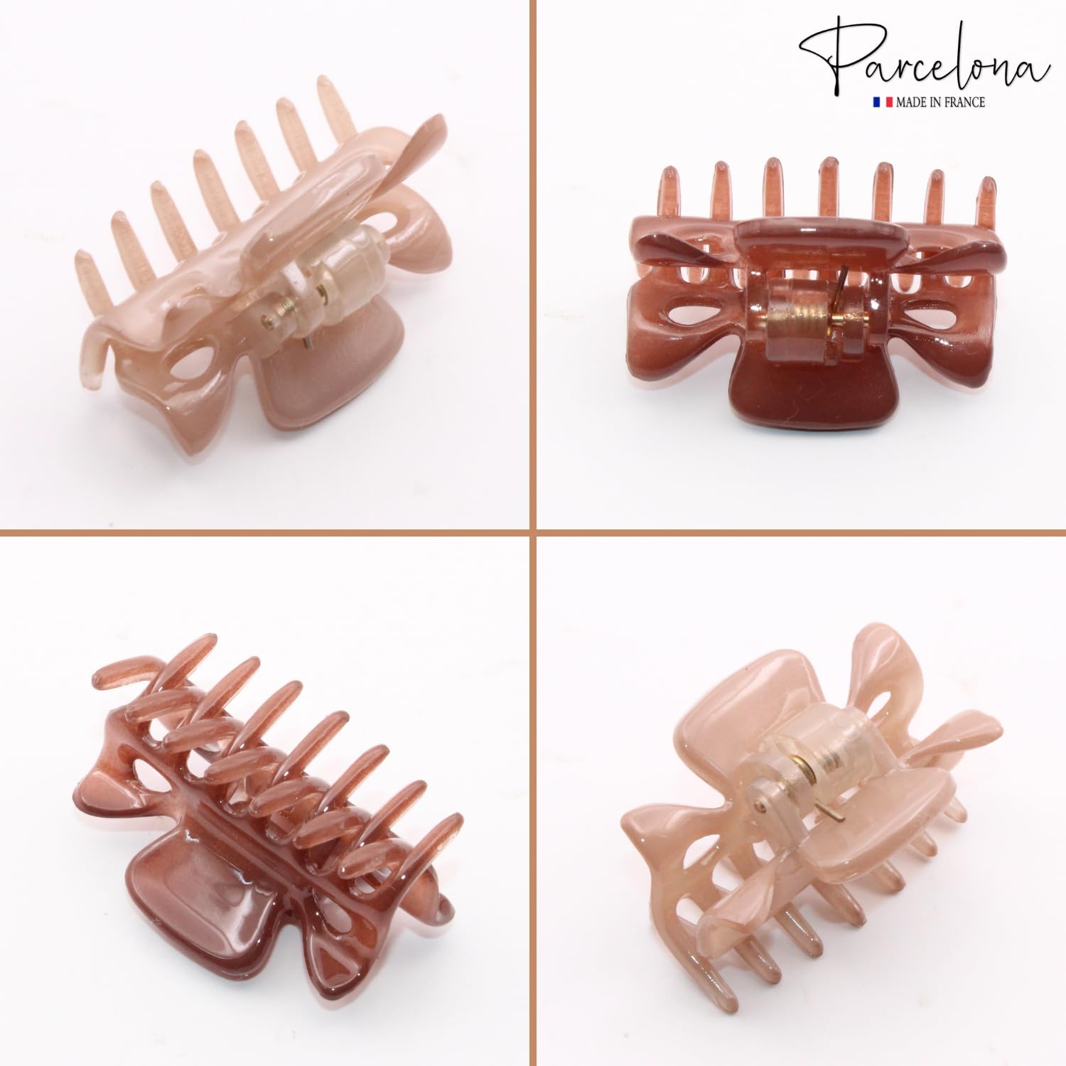 Parcelona French Classic Small Cellulose Hair Claws for Women and Girls (4 Pcs)