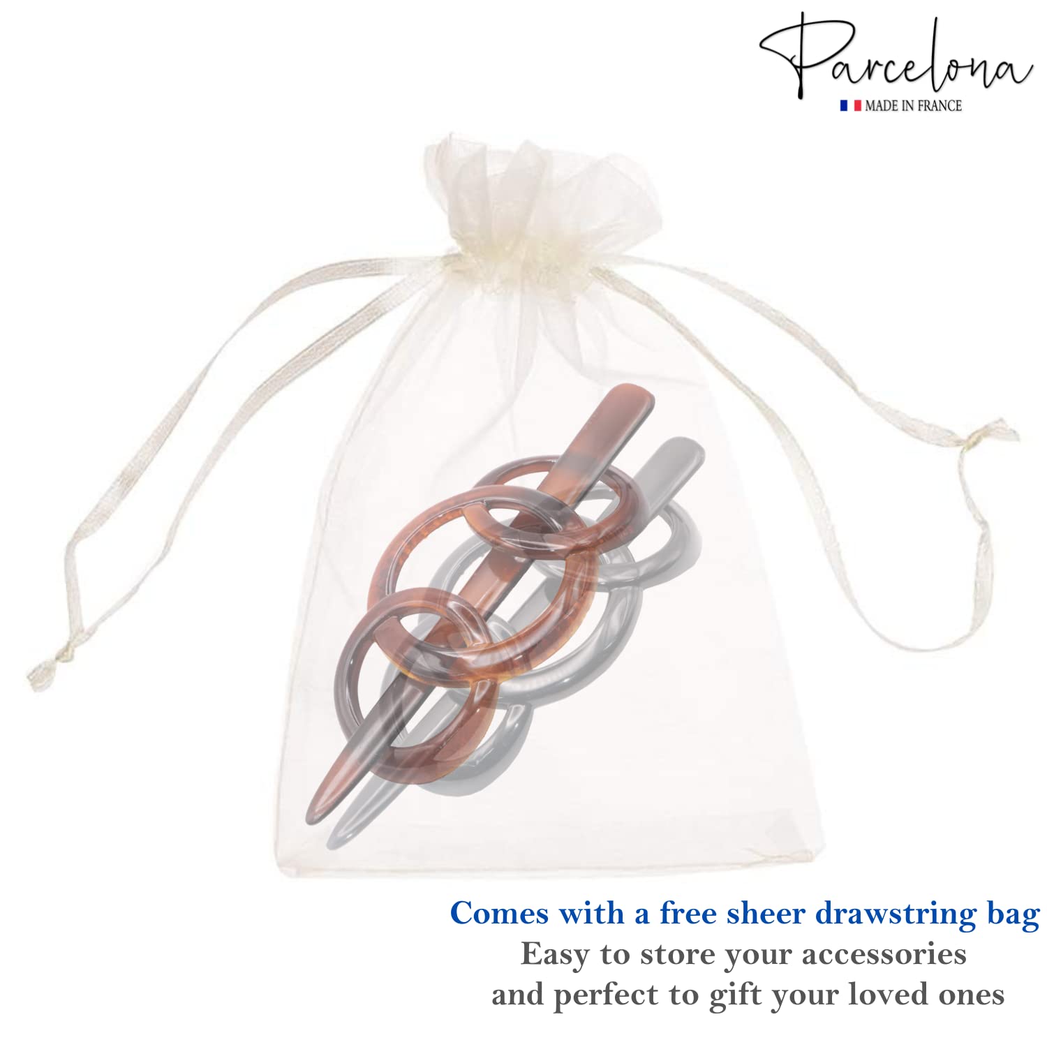 Parcelona French Triple Ringed Cellulose Barrettes with Stick for Women(2 Pcs)