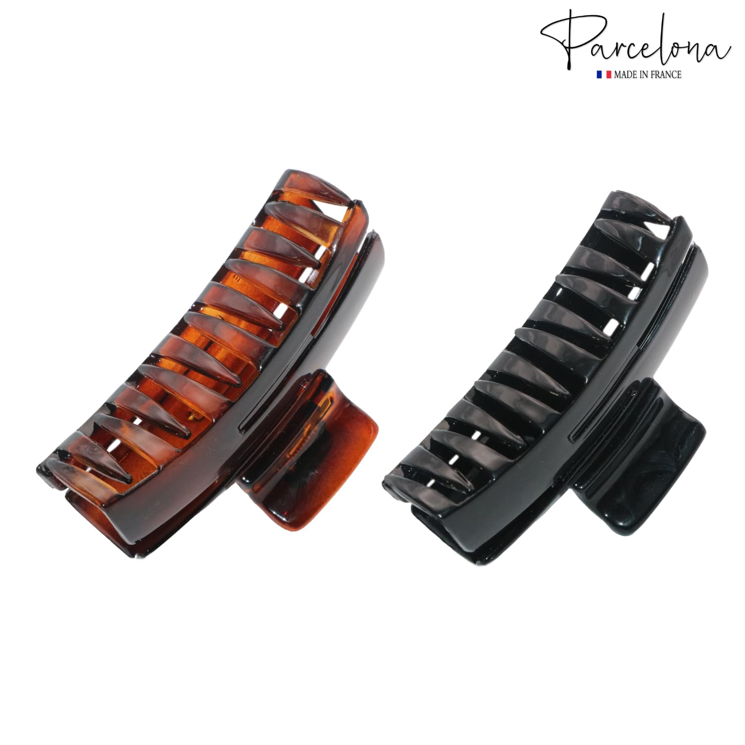 Parcelona French Cutout Curve Medium Shell and Black Cellulose Hair Claws(2 Pcs)