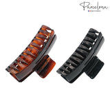 Parcelona French Cutout Curve Medium Shell and Black Celluloid Hair Claws(2 Pcs)