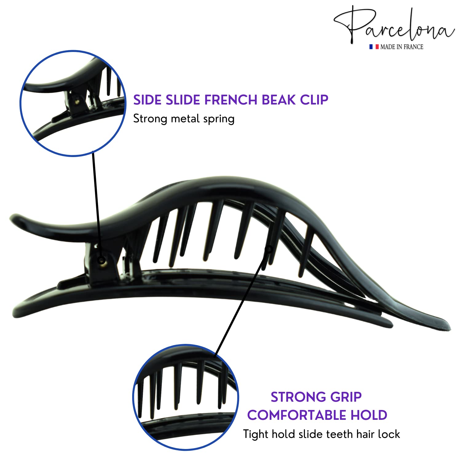 Parcelona French Wide Beak Large Cellulose Side Slide-In Hair Claw for Women