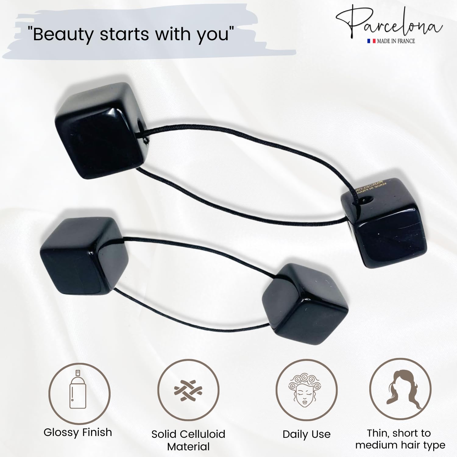 Parcelona French Twin Cube Small Cellulose Acetate Elastic Hair Ties (2 Pcs)