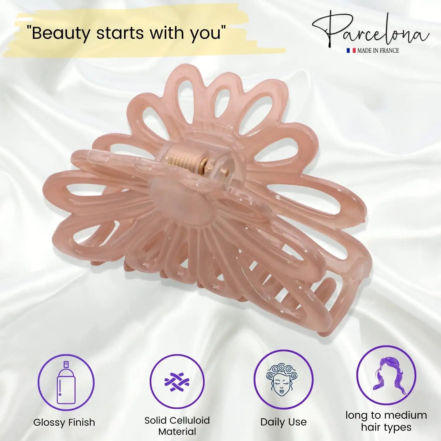 Parcelona French Plume Medium 3" Cellulose Acetate Hair Claw for Women and Girls