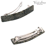 French Amie Oblong 3 1/2" Celluloid Handmade Automatic Hair Barrette for Women