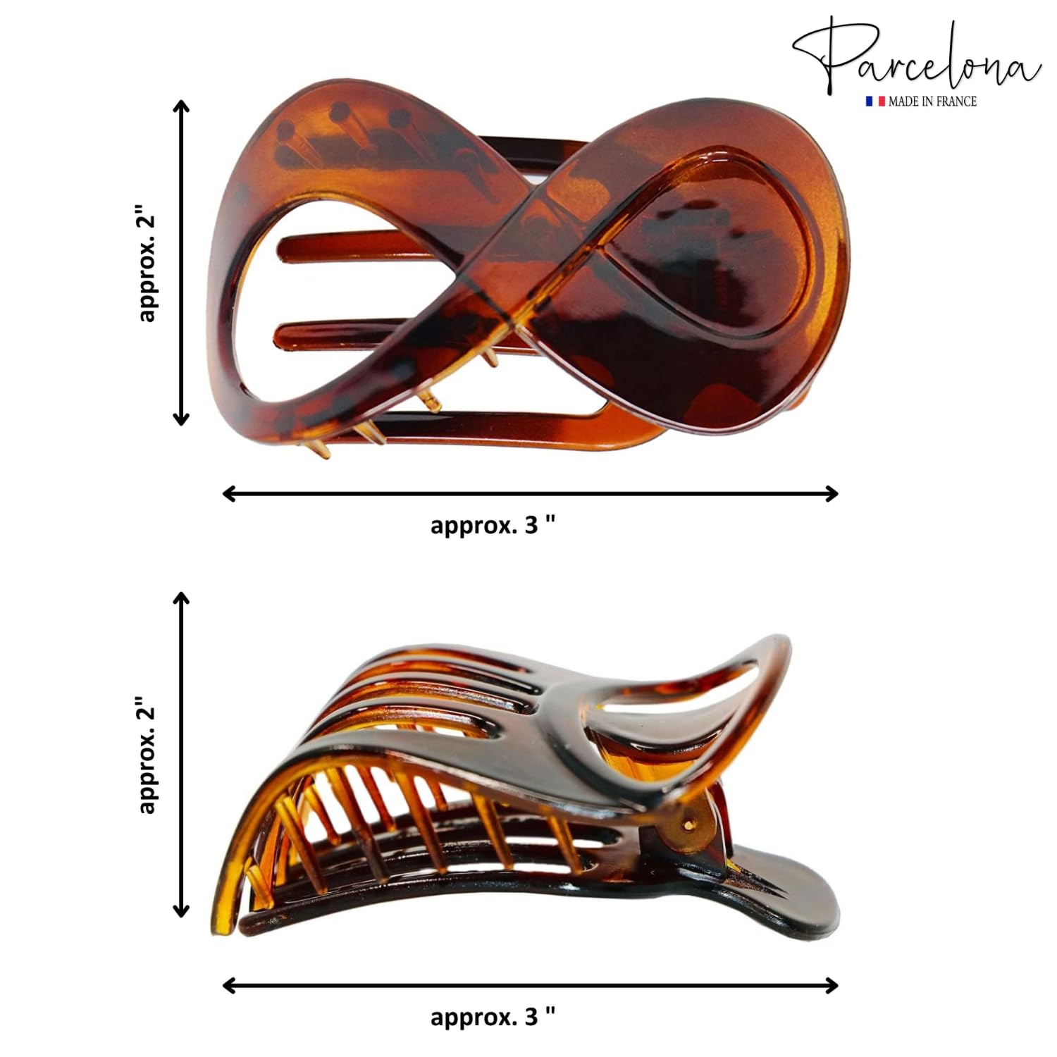 Parcelona French Tortoise Shell 3" Medium Hair Claw Clips for Women Hair - 2 Pcs
