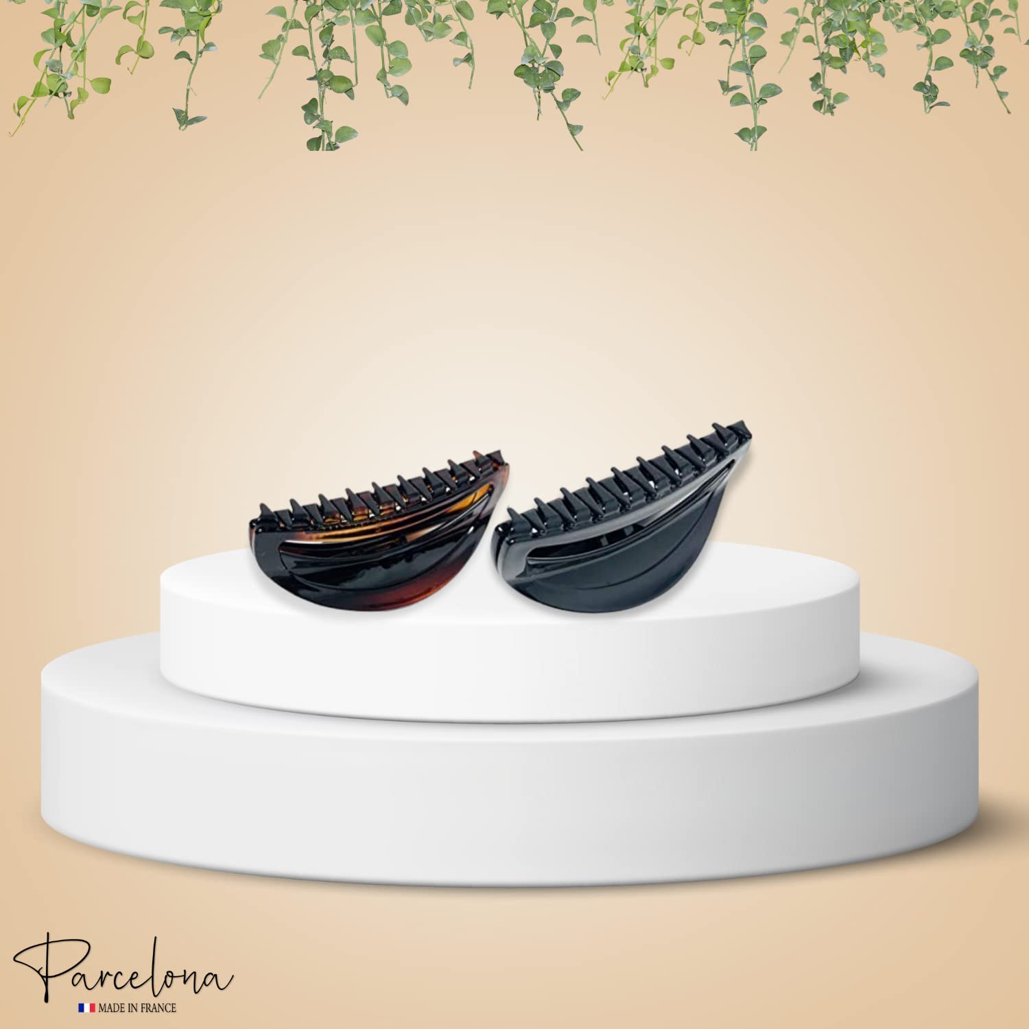 Parcelona French Thin Arch Cutout Set of 2 Shell & Black Small Hair Claws