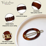 French Amie Oval Hoop Small 1 1/4” Celluloid Handmade Hair Barrette Clips(2 Pcs)