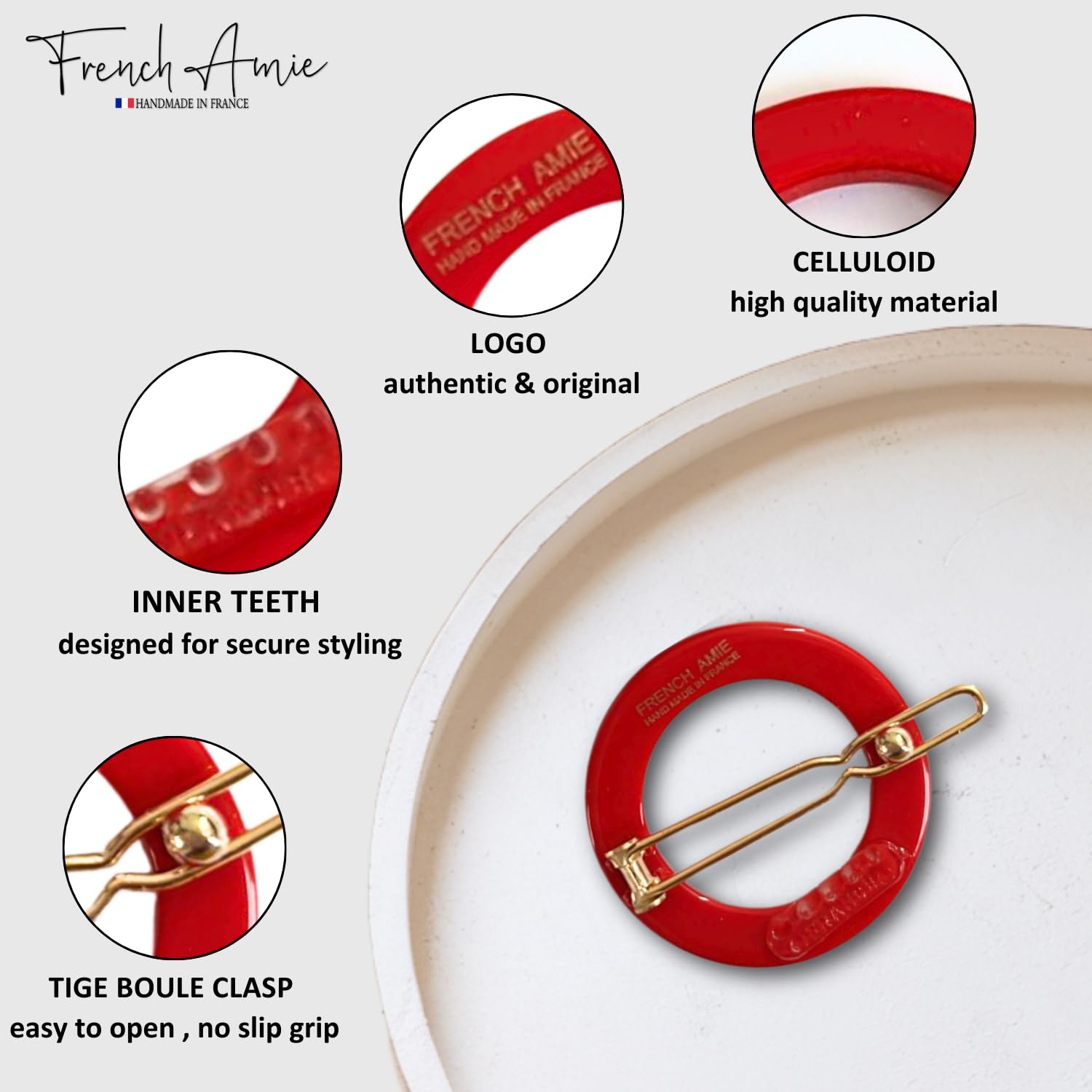 French Amie Mini Circle 1 ¼” Hair Clip - Snap Tige Boule Women Barrette Set Of 2