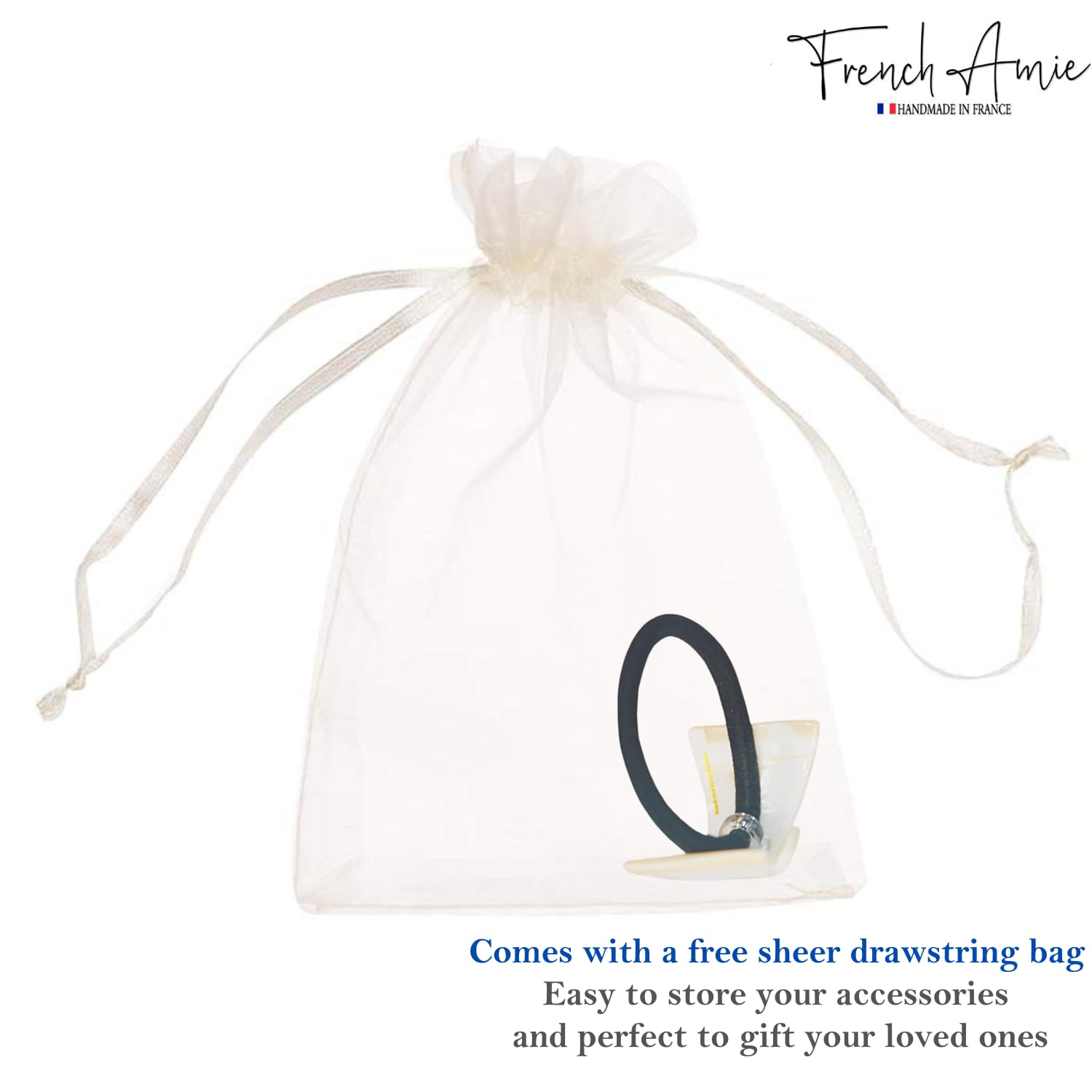 French Amie Bow Knot Handmade Cellulose Elastic Hair Tie for Women and Girls