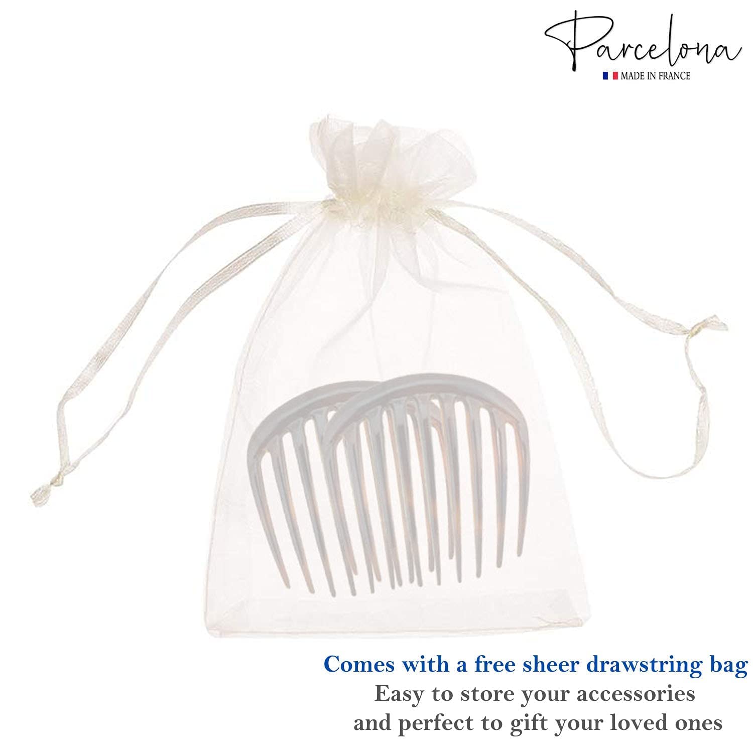 Parcelona French Smooth Edge Cellulose Acetate Hair Side Combs for Women (2 Pcs)