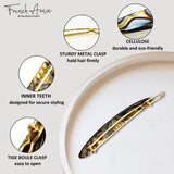 French Amie Narrow Oblong Small Hair Clip - Tige Boule Women Barrette Set Of 2