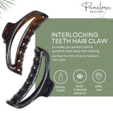 Parcelona French Slim Small Shell & Black Set of 2 Celluloid Jaw Hair Clips