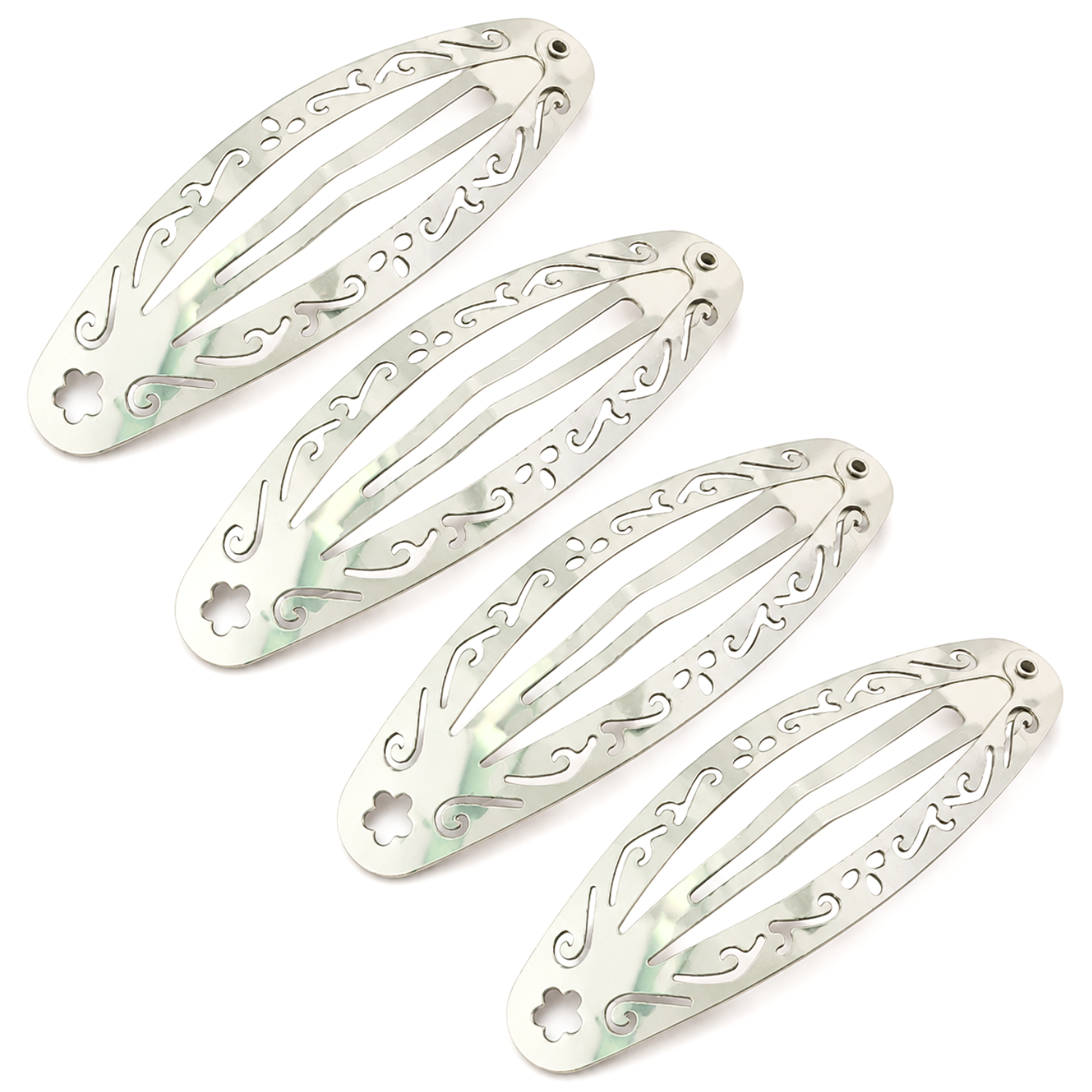 Moeni Filigree Cutout 3.25" Large Metal Snap Hair Clips Barrettes Womens 4 Pack