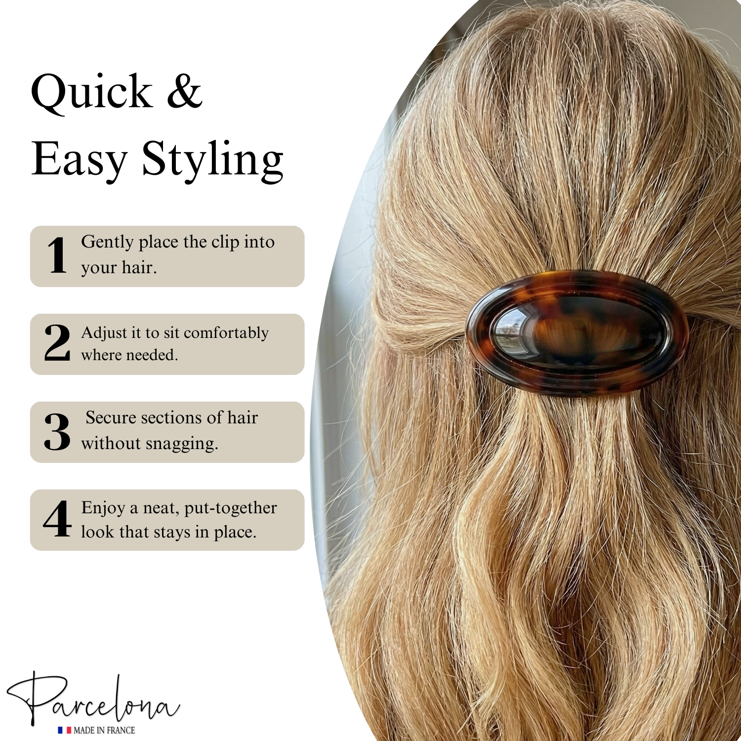 Parcelona French Dome O Ring Barrette Tortoise Shell No Slip Hair Clips Set of 2