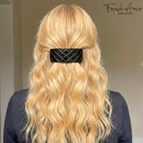 French Amie Wide Quilted Rectangular Barrette 3.5" Handmade Cellulose Acetate Hair Clip