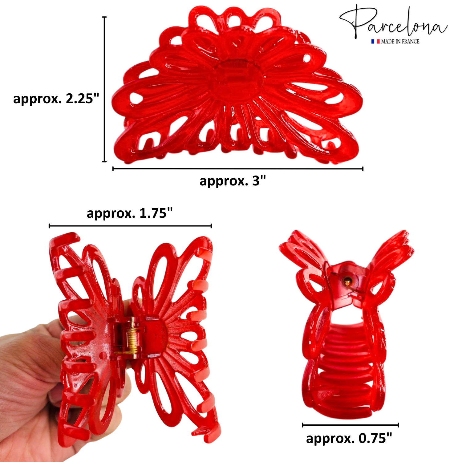 Parcelona French Plume Medium 3" Cellulose Acetate Hair Claw for Women and Girls