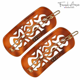 French Amie Swirls 2 ¼” Celluloid Handmade Tige Boule Snap Hair Clips for Women