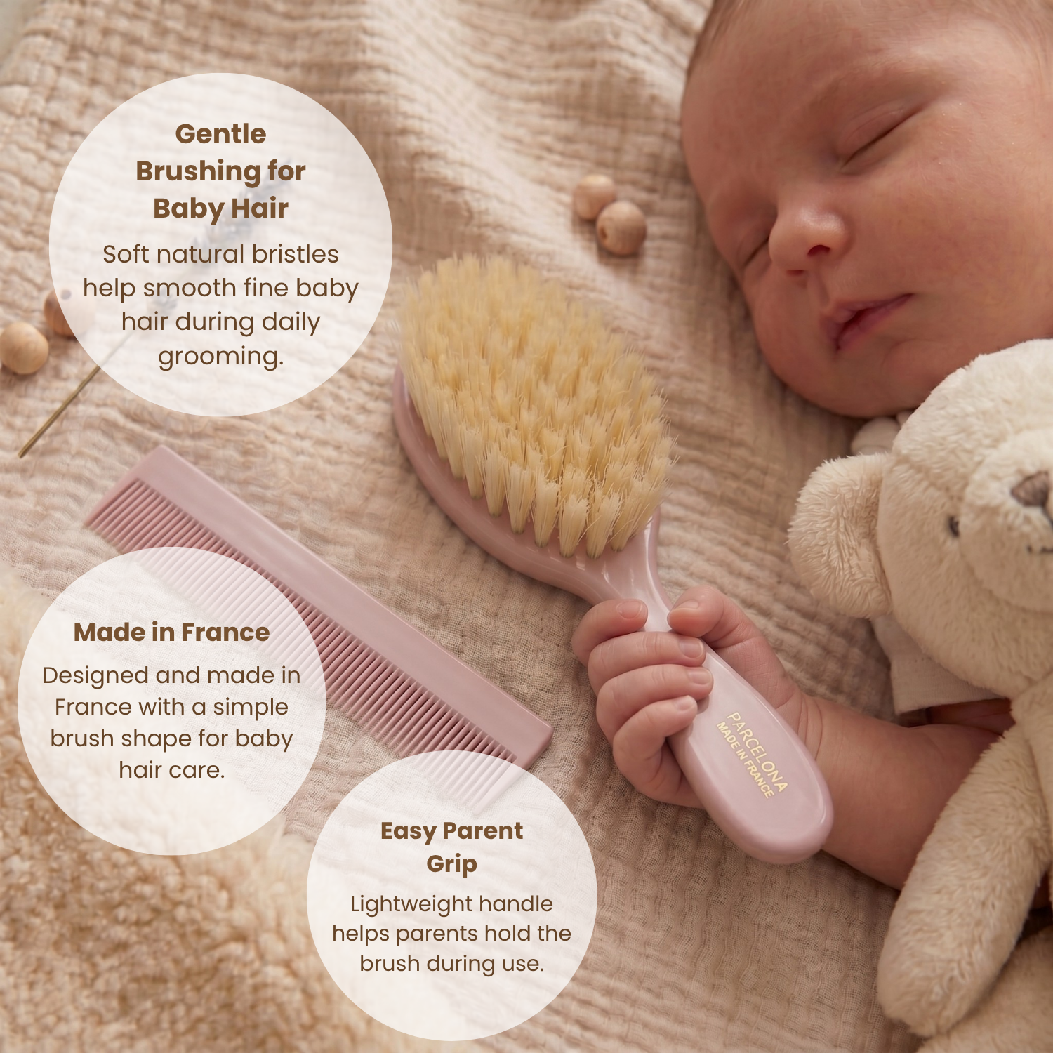 Parcelona French Grooming Combo 6” Cellulose Baby Brush and Comb for Toddlers