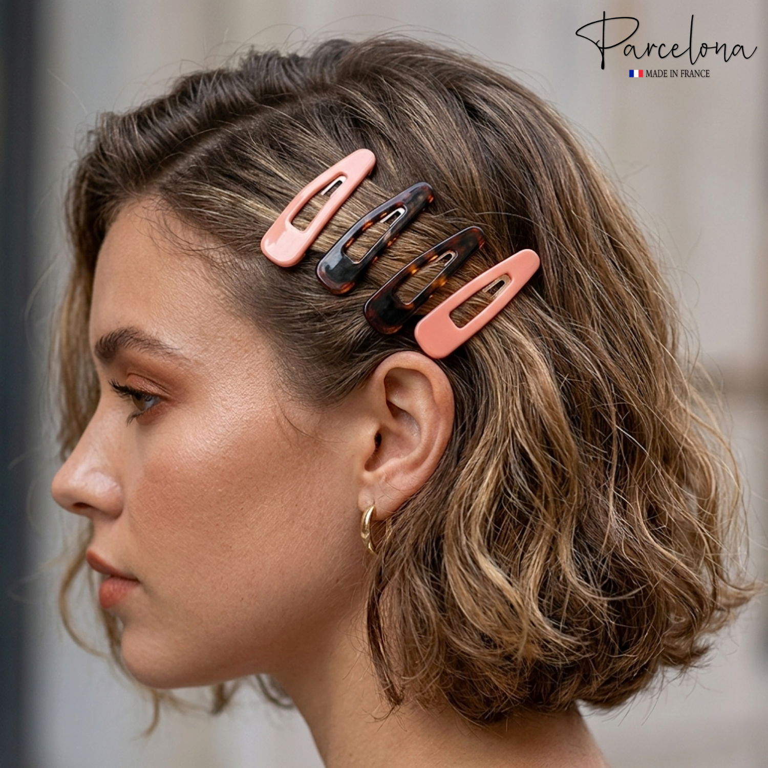 Parcelona French Mini Set of 4 Small 1.25" Cellulose Snap Hair Pins for Women