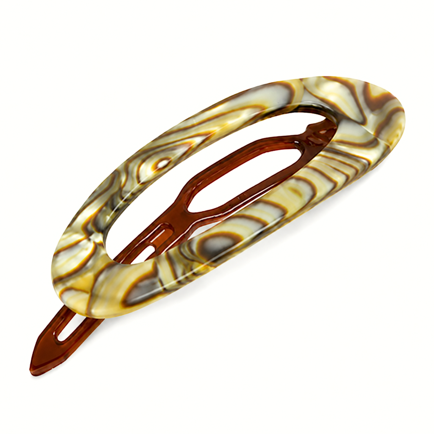 French Amie Oval Cut Out Small Handmade Cellulose Snap Hair Barrette for Women