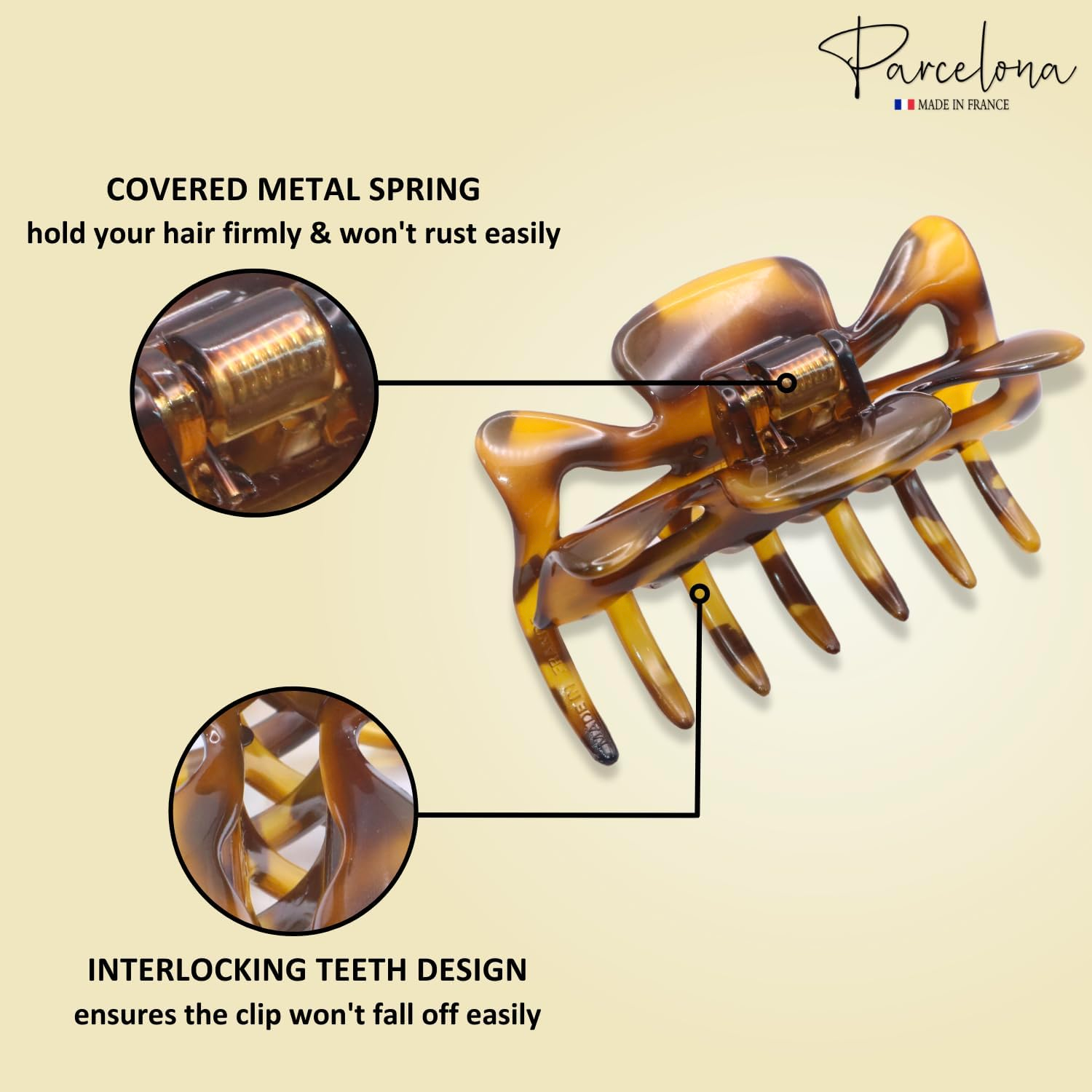 Parcelona French Classic 3" Medium Cellulose Hair Claws for Women & Girls (2Pcs)