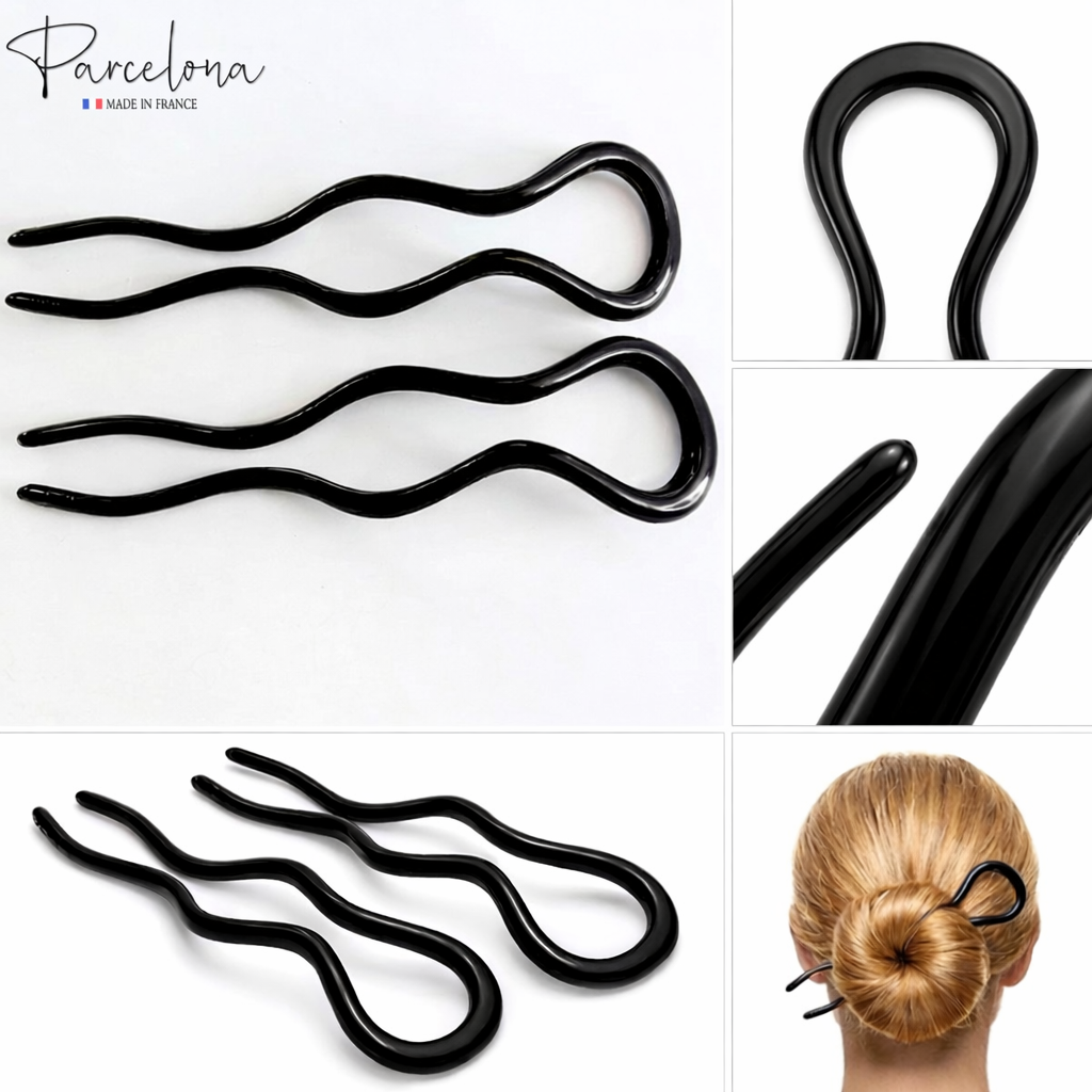 Parcelona French 2pc Wavy U Shape Hair Pin Cellulose Acetate 5" Chignon Bun Pins
