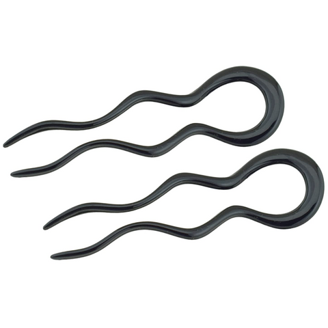 Parcelona French Black Extra Large 5 Inches Wavy Crink U Shaped Hair Pin 2 Pins