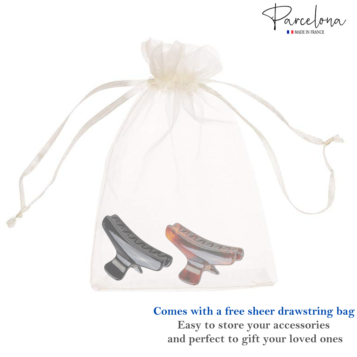 Parcelona French Salon Style Flat Small Cellulose Acetate Jaw Hair Claw Clips 2 Pcs