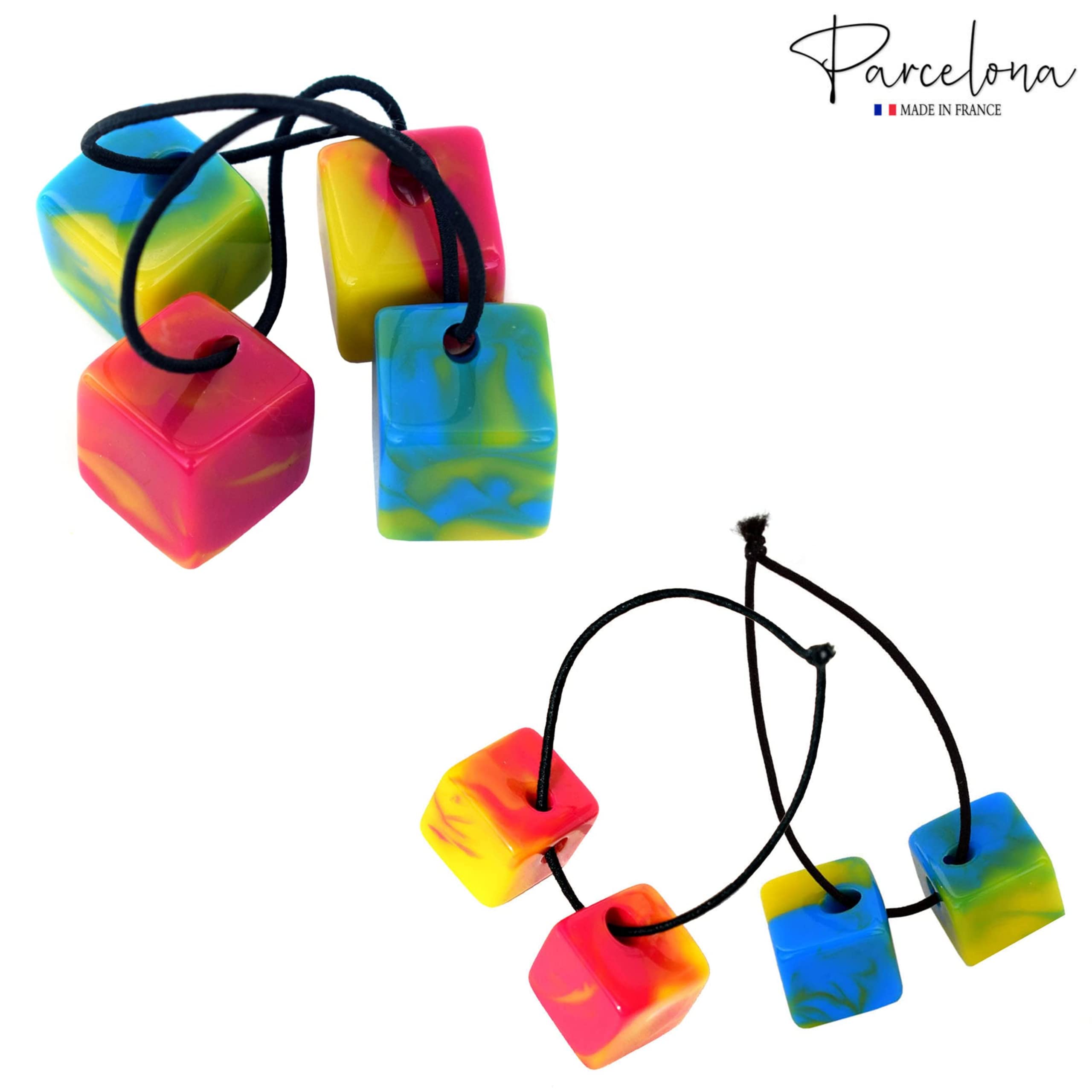 Parcelona French Twin Cube Small Cellulose Acetate Elastic Hair Ties (2 Pcs)
