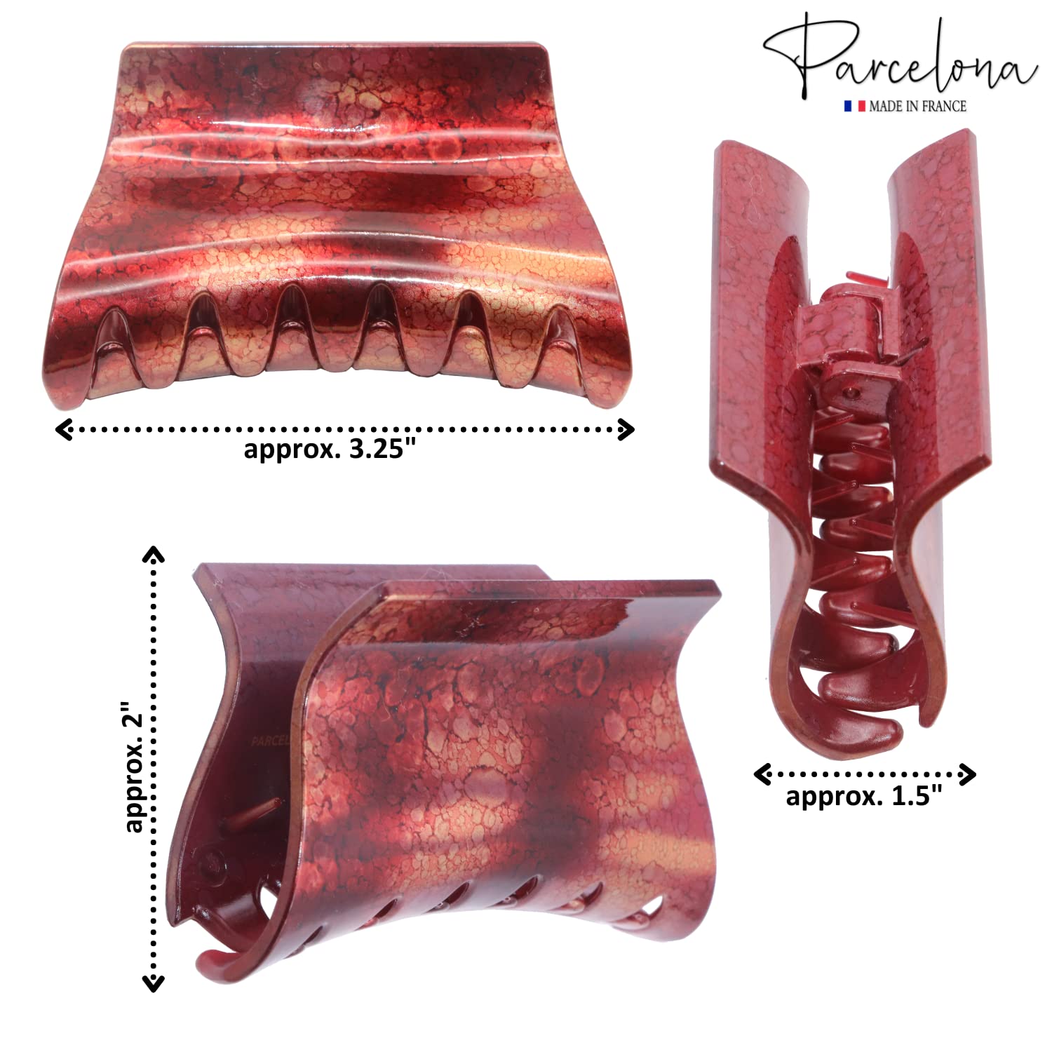 Parcelona French Slide 3" Medium Cellulose Jaw Hair Claw for Women and Girls