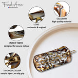 French Amie Swirls 2 ¼” Celluloid Handmade Snap Hair Clips for Women 2 Pcs