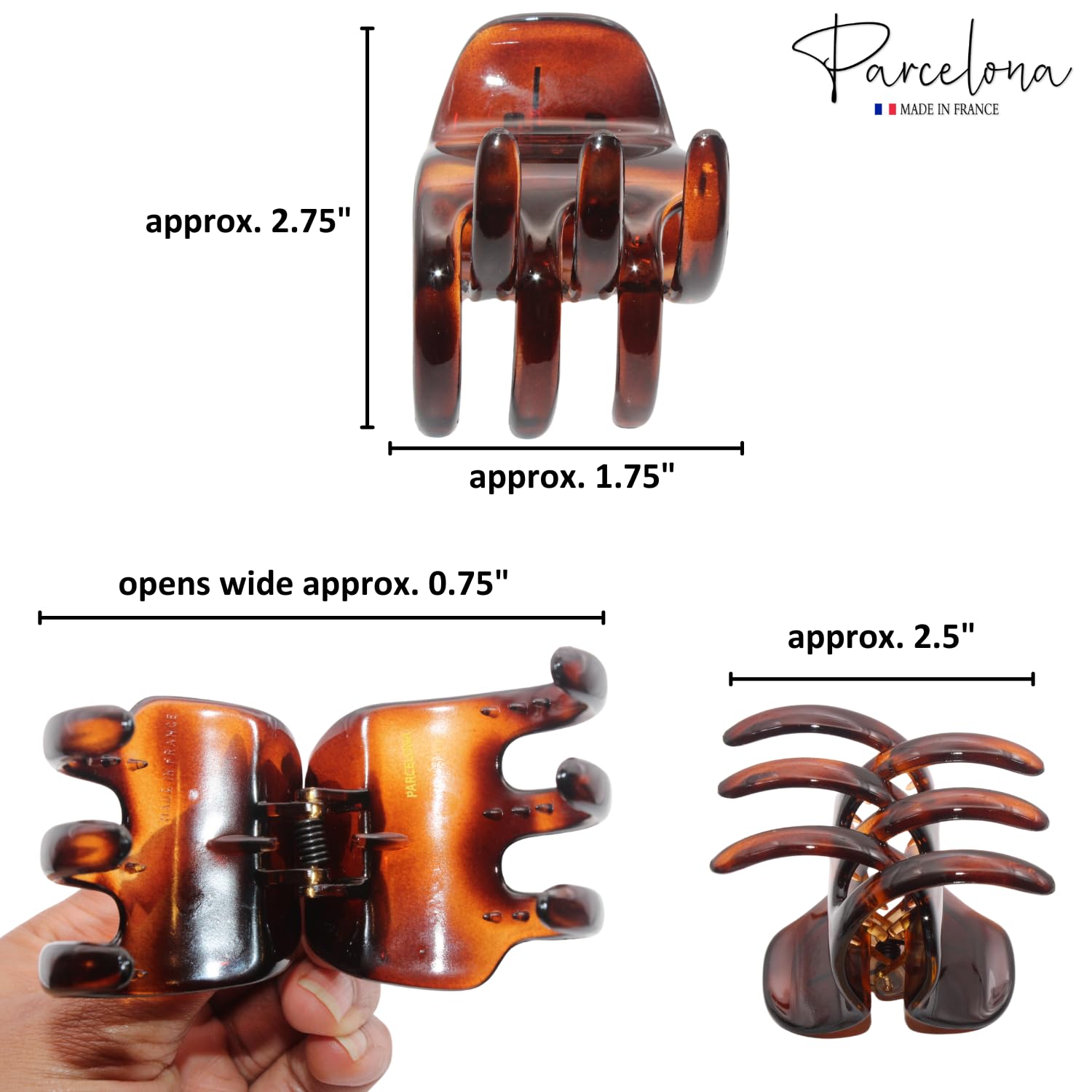 Parcelona French Classic Large Pony Cellulose Jaw Hair Claw for Women and Girls