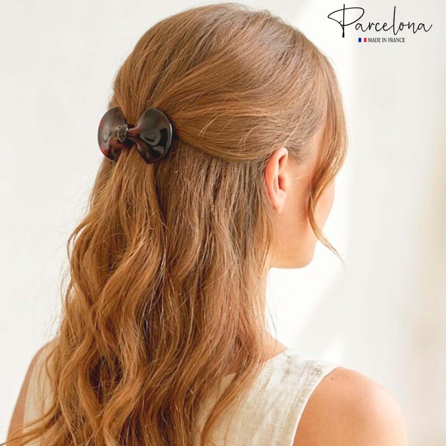 Parcelona French Bow Small 2.25 Inch Tortoise Shell Hair Barrette Set of 2