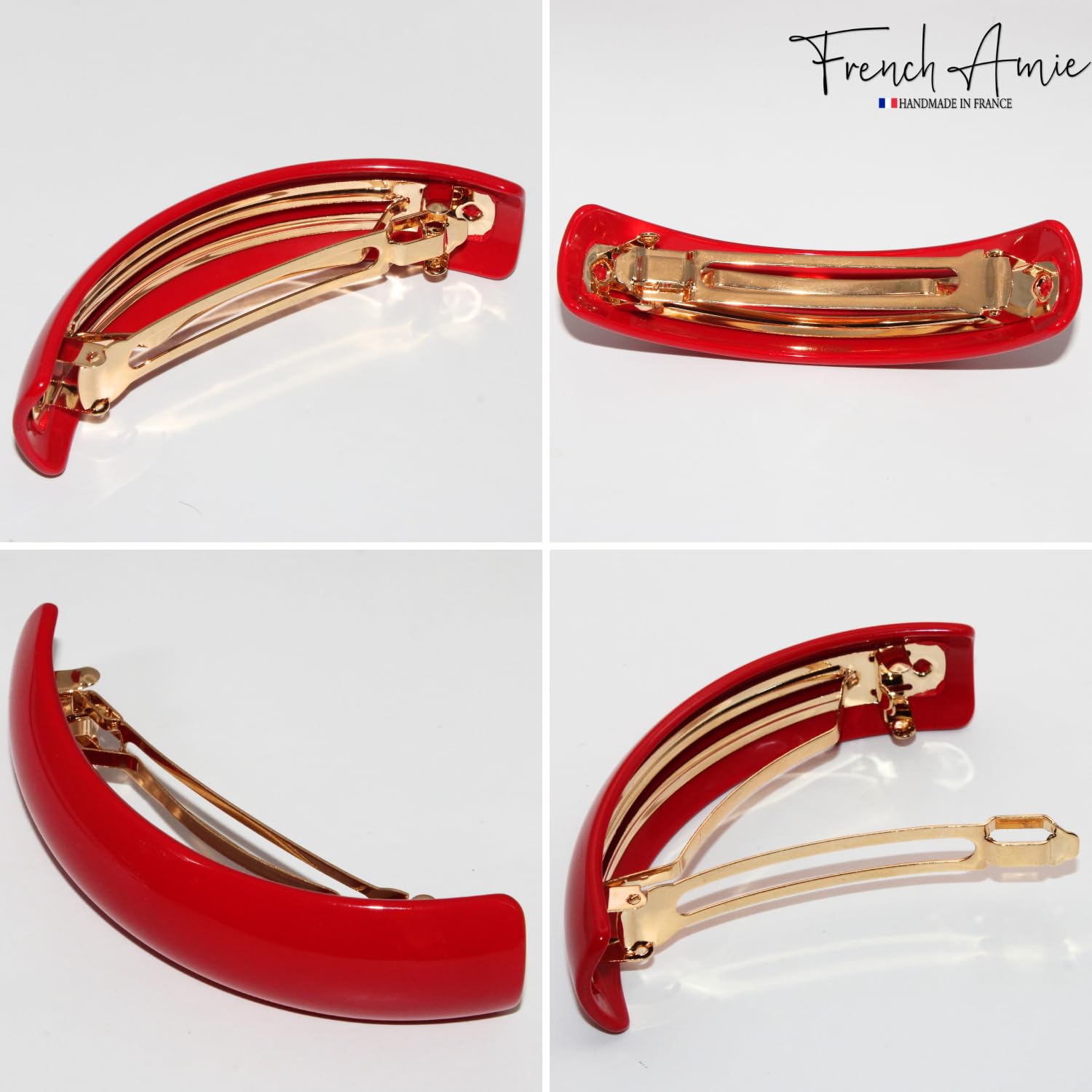 French Amie Curved Oblong Large Cellulose Handmade Hair Barrette for Women