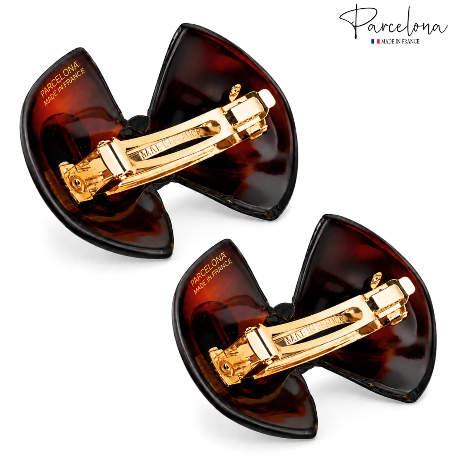 Parcelona French Bow Small 2.25 Inch Tortoise Shell Hair Barrette Set of 2